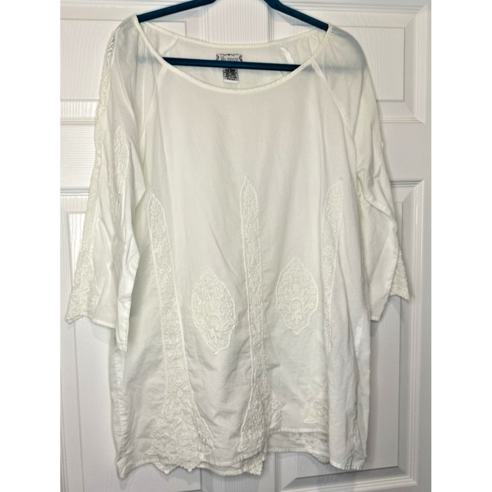 Lilly Mason long white lace‎ embroidered tunic women's size large 100% Cotton